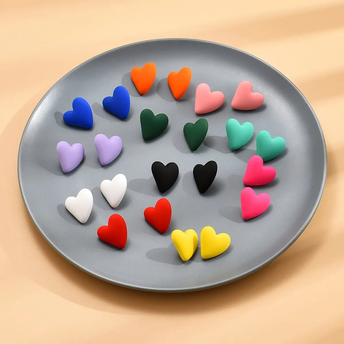 Metal Color: Antique Copper Plated - Koean Fashion Candy Color Acrylic Love Eardrop Simple Design Geometric Heart Party Jewelry Earrings Ear Studs All-match EarStuds