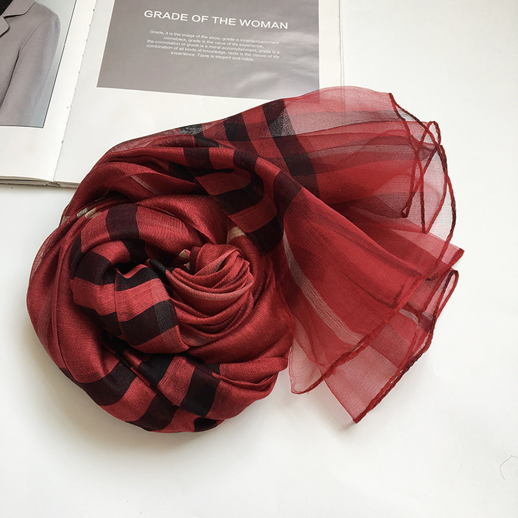 Color: Red - Silk&Wool Scarf For Women Four Seasons Scarf Big Size 84*190cm