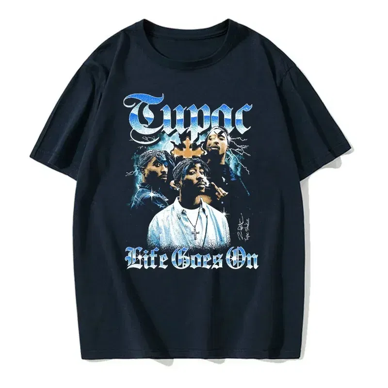 Color: Blue, Size: L - Men's Short Sleeved Fashion Rap Singer Tupac 2Pac Printed Top Harajuku Printed T-shirt Casual Basic O-neck T-shirt