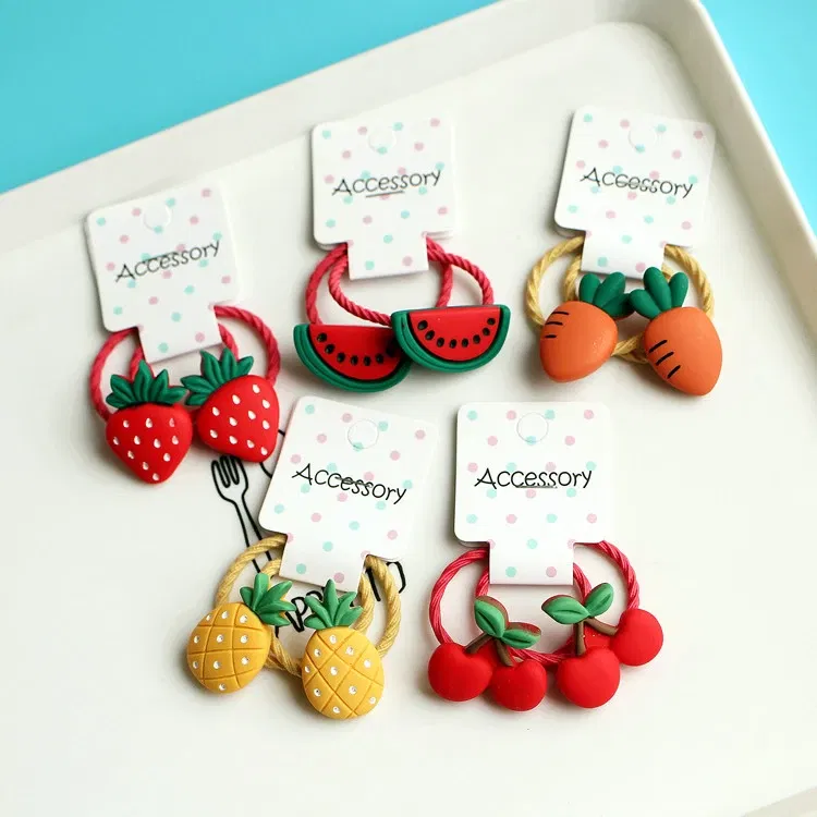 Color: Blue - 2PCS New Cartoon Cute Cherry Radish Princess Headwear Kids Elastic Hair Bands Children Ropes Girls Accessories Baby Headdress