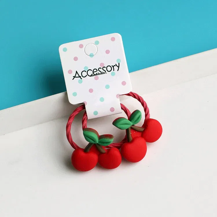 Color: Blue - 2PCS New Cartoon Cute Cherry Radish Princess Headwear Kids Elastic Hair Bands Children Ropes Girls Accessories Baby Headdress