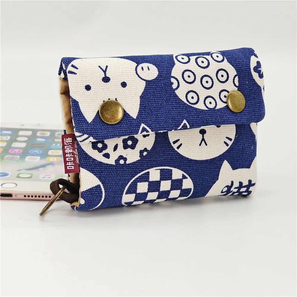 Color: ROSE RED - Handmade Three Fold Fabric Wallet Women Men Simple Short Zipper Purses for Teens Personality Multi-function Key Bag Card Holder