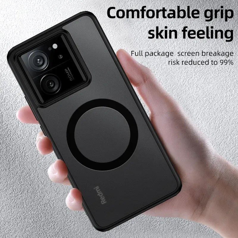 Color: black, Material: ABS - Matte & Clear Magnetic Wireless Charging Armor Magsafe Case For Xiaomi 14 13T Mi 13T 14 Mi13T Pro Military Shockproof Back Cover