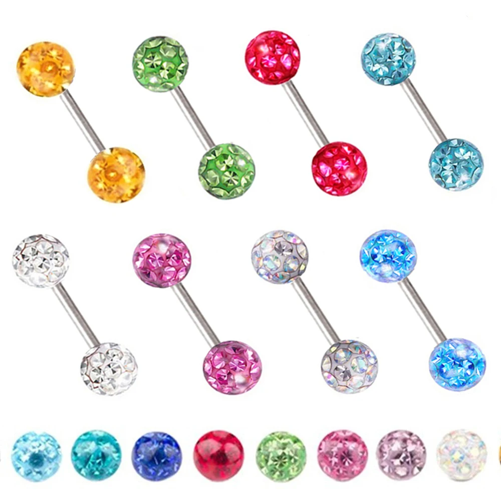 Metal color: Antique Bronze Plated, Main Stone Color: WHITE - 16g 1.2mm Coated Crystal Steel Ear Stud Tragus Helix Cartilage 3/4/5mm CZ Ball 6/8/10/12/14mm Bar Barbell Piercing