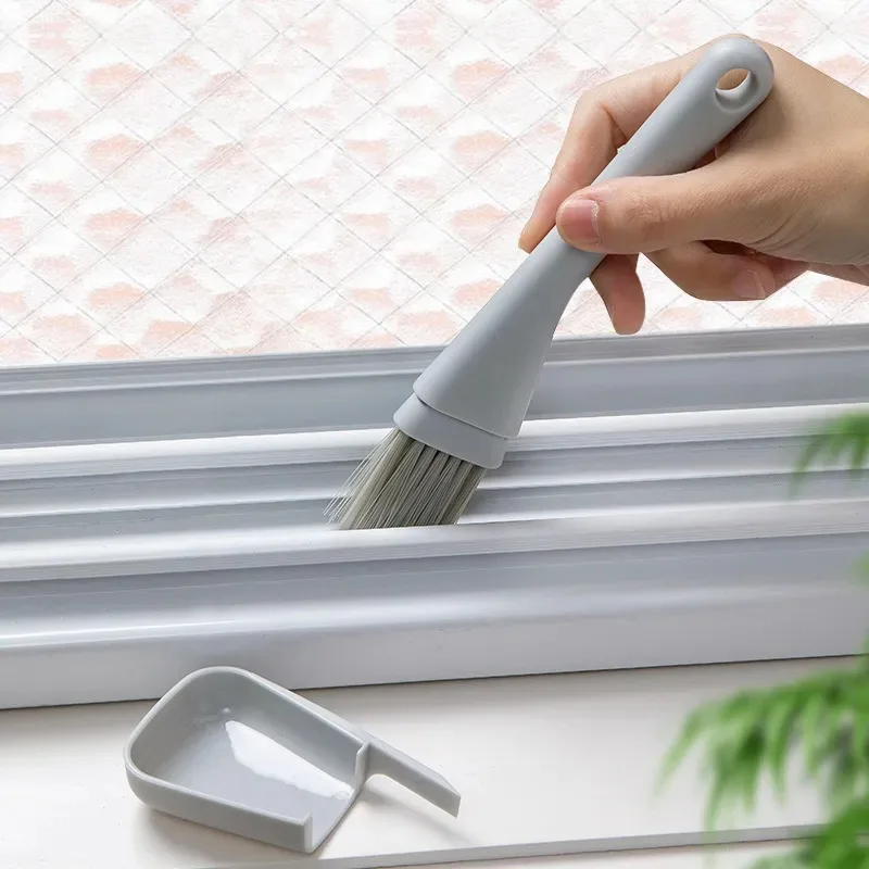 Color: Green - 2Pcs Window Groove Cleaning Brush Windows Slot Cleaner for Door Floor Gap Keyboard Brush+Dustpan Household Cleaning Tools Kit