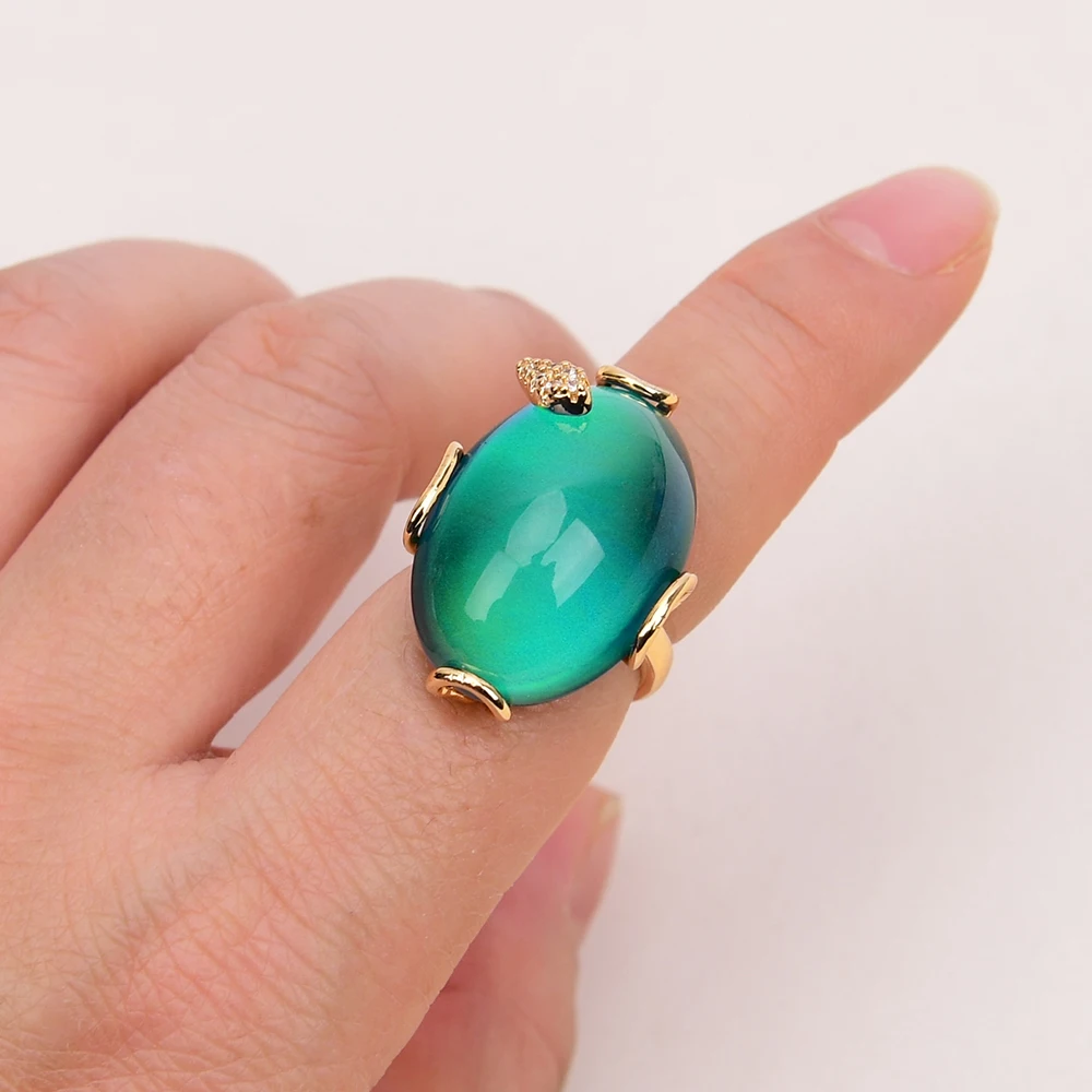 G-G Natural Thermosensitive stone Color changing stone CZ Crystal Rings Adjustable Temperature Ring
