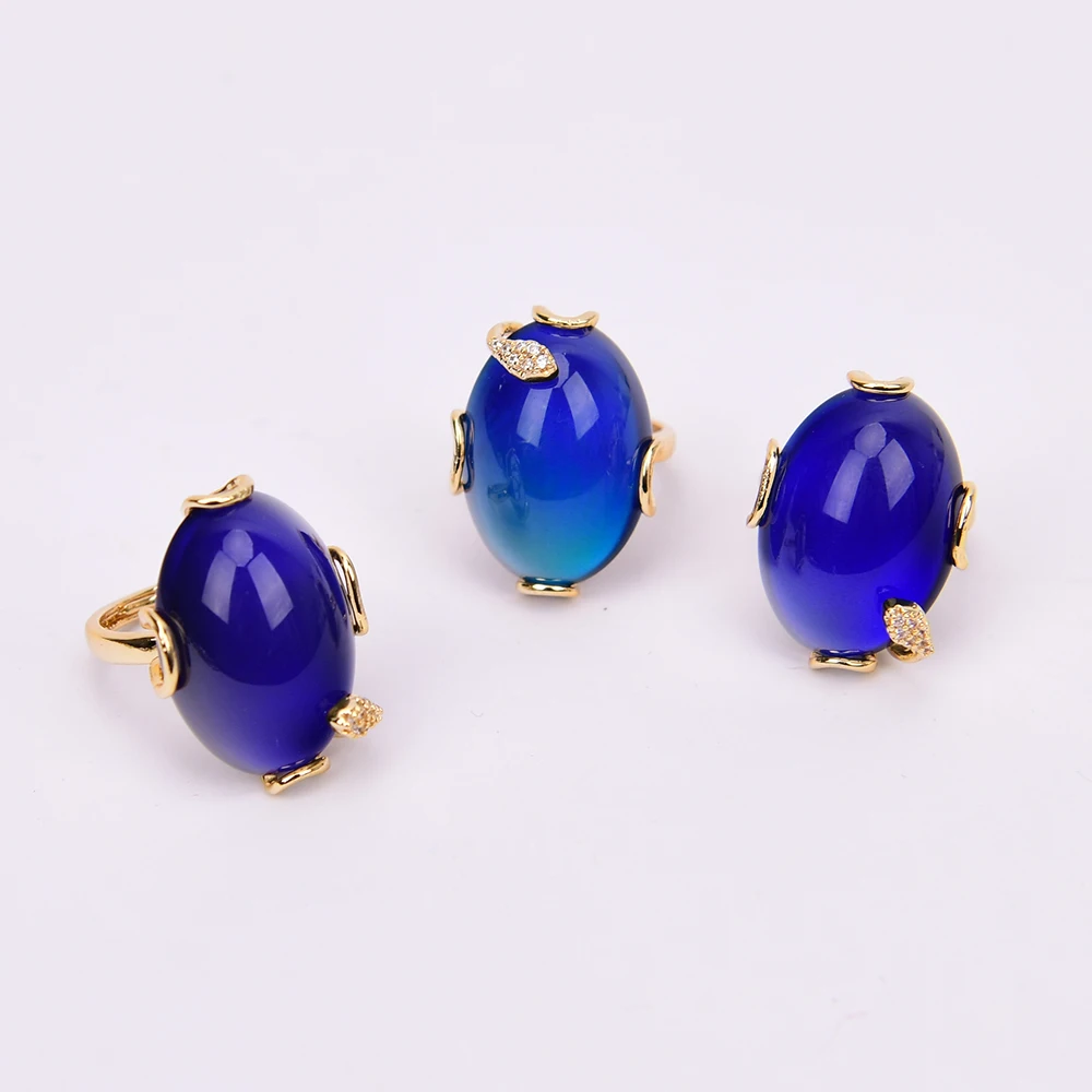 G-G Natural Thermosensitive stone Color changing stone CZ Crystal Rings Adjustable Temperature Ring