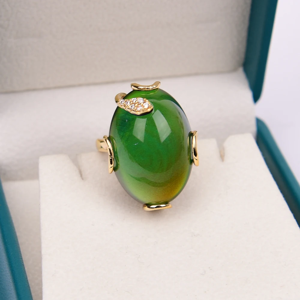 G-G Natural Thermosensitive stone Color changing stone CZ Crystal Rings Adjustable Temperature Ring