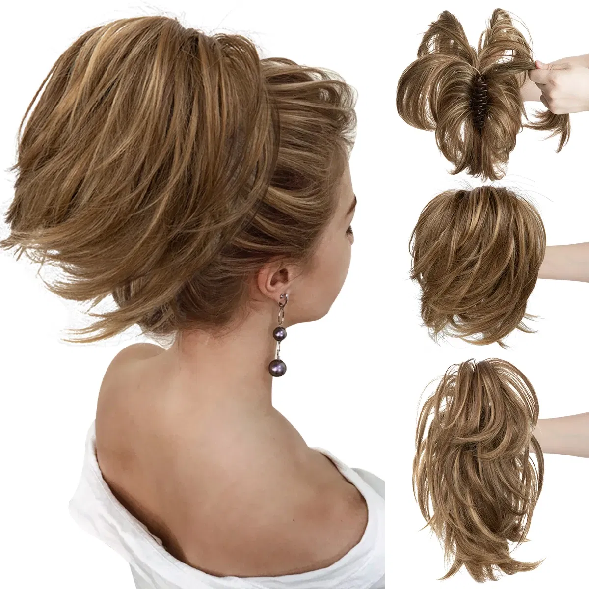Color: P1B/27, Bulk Buy: 1pc - Synthetic Claw Clip In Ponytail Hair Extensions Diy Hairpiece Hair Bun Fake Blonde Hair False Pigtail for Women