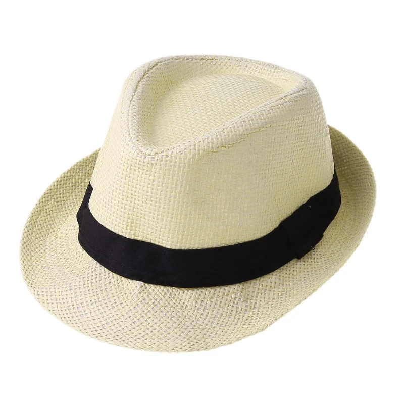 Color: WHITE - Children Kids Summer Beach Straw Hat Panama Breathable Hat Large Brim Outdoor Breathable Hats Girls Boy Sunhat