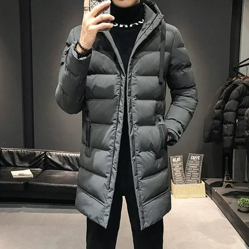 Color: GRAY, Size: XXL - Men Long Down Jackets Winter Coats Chaquetas Hooded Casual Winter Parkas High Quality Male Green Warm Parkas Coats Size 8XL