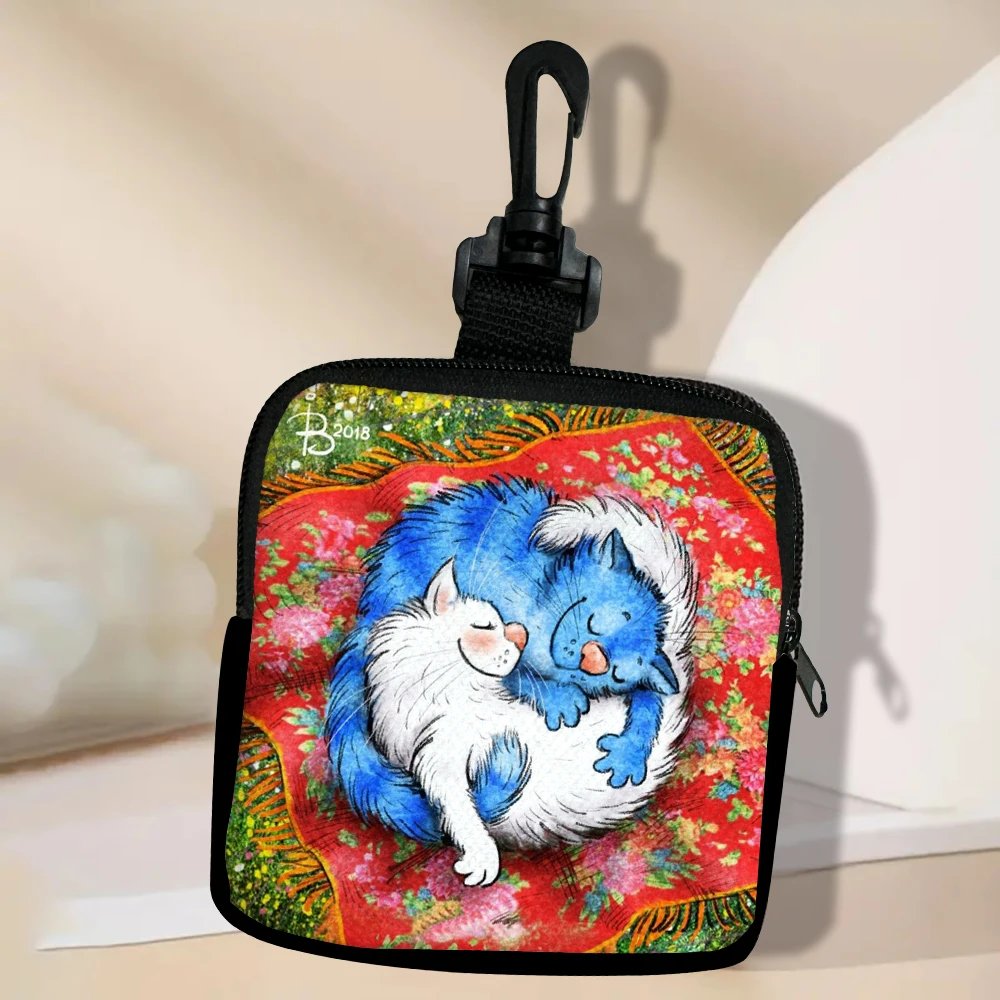 Color: MULTI - Cat Mini Coin Purse Simple Zipper Kid Storage Pouch Coin Key Bag Women Men Wallet Mini Purse 7.2