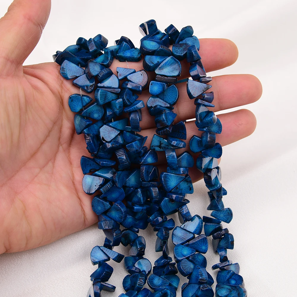 APDGG Natural 10x12mm Top-drilled Fan Blue Coral Gems Stone Loose Beads 15'' Strands Jewelry Making DIY