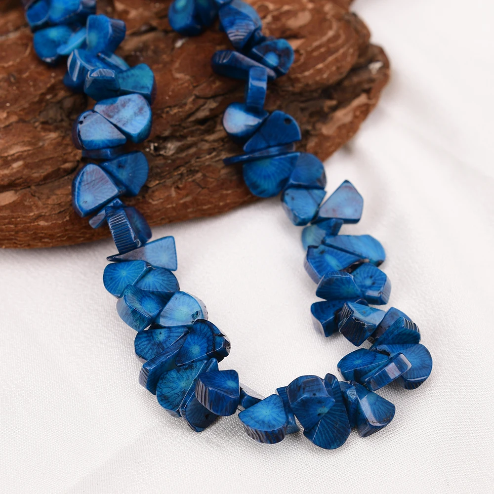 APDGG Natural 10x12mm Top-drilled Fan Blue Coral Gems Stone Loose Beads 15'' Strands Jewelry Making DIY