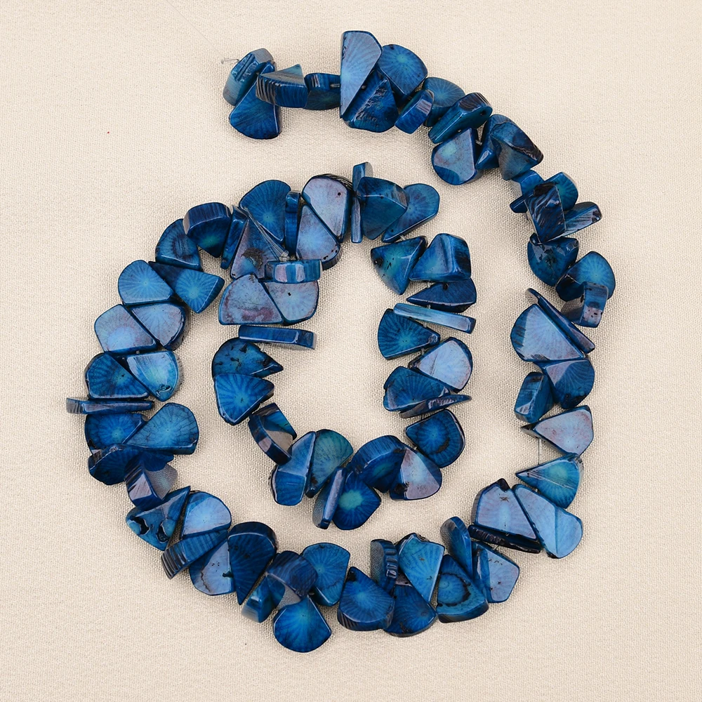 APDGG Natural 10x12mm Top-drilled Fan Blue Coral Gems Stone Loose Beads 15'' Strands Jewelry Making DIY