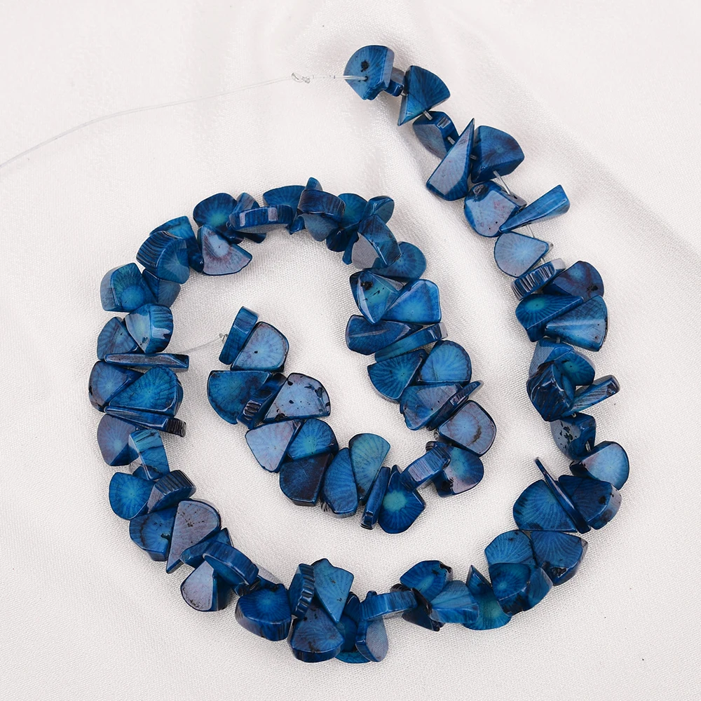 APDGG Natural 10x12mm Top-drilled Fan Blue Coral Gems Stone Loose Beads 15'' Strands Jewelry Making DIY