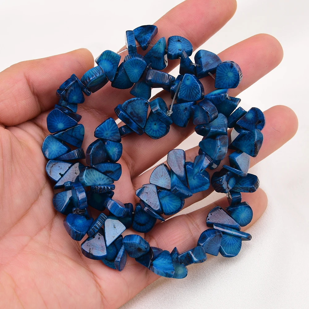 APDGG Natural 10x12mm Top-drilled Fan Blue Coral Gems Stone Loose Beads 15'' Strands Jewelry Making DIY