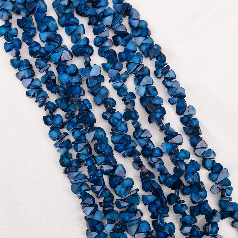 APDGG Natural 10x12mm Top-drilled Fan Blue Coral Gems Stone Loose Beads 15'' Strands Jewelry Making DIY