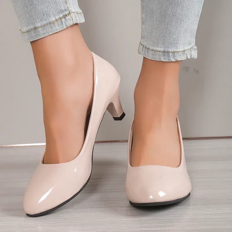 Color: WHITE, Shoe Size: 35 - Women Pumps Nude Shallow Mouth Women Shoes Fashion Office Work Wedding Party Shoes Ladies Low Heel Shoes Summer Heels Woeman