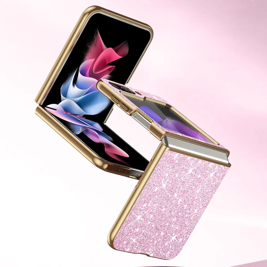 Color: Gold, Material: Aluminum - sparkling Stylish phone case Samsung Galaxy Z Flip 5 4 5G protective cover Cell phone case for women