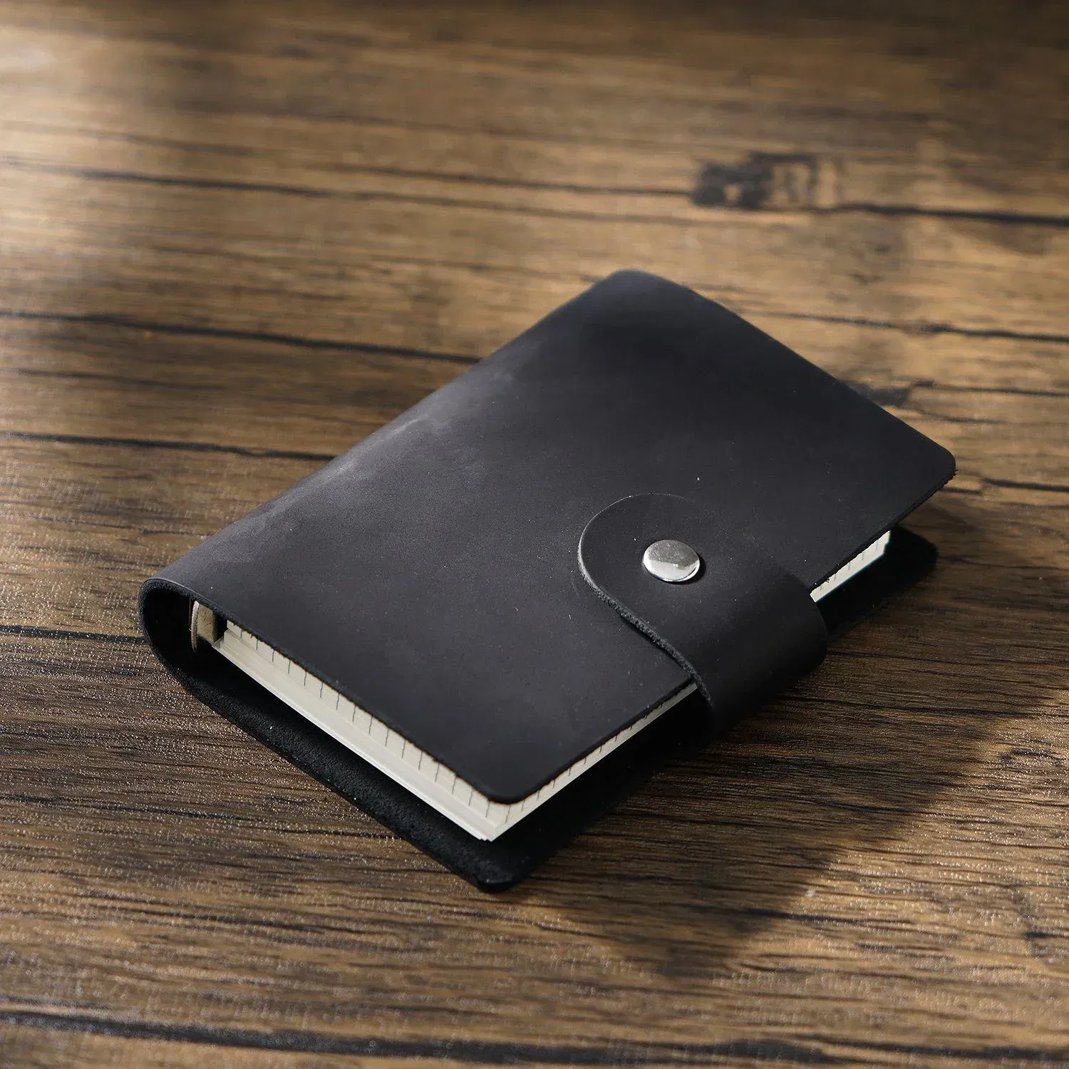 Color: Khaki - Genuine Leather A8 Size Ring Planner Cowhide 5-hole Rings Mini Notebook with 15 MM silver Rings Retro Organizer Diary Notepad