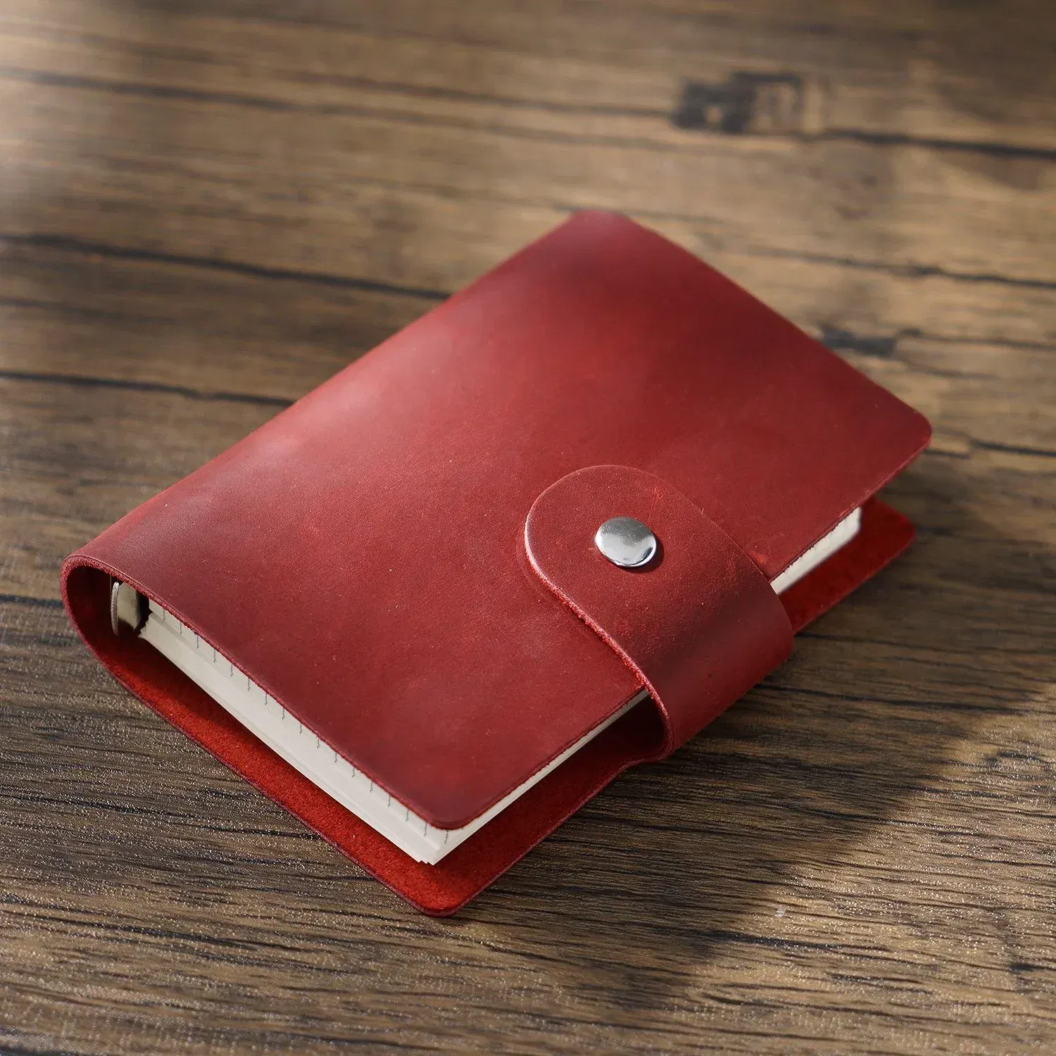 Color: Khaki - Genuine Leather A8 Size Ring Planner Cowhide 5-hole Rings Mini Notebook with 15 MM silver Rings Retro Organizer Diary Notepad