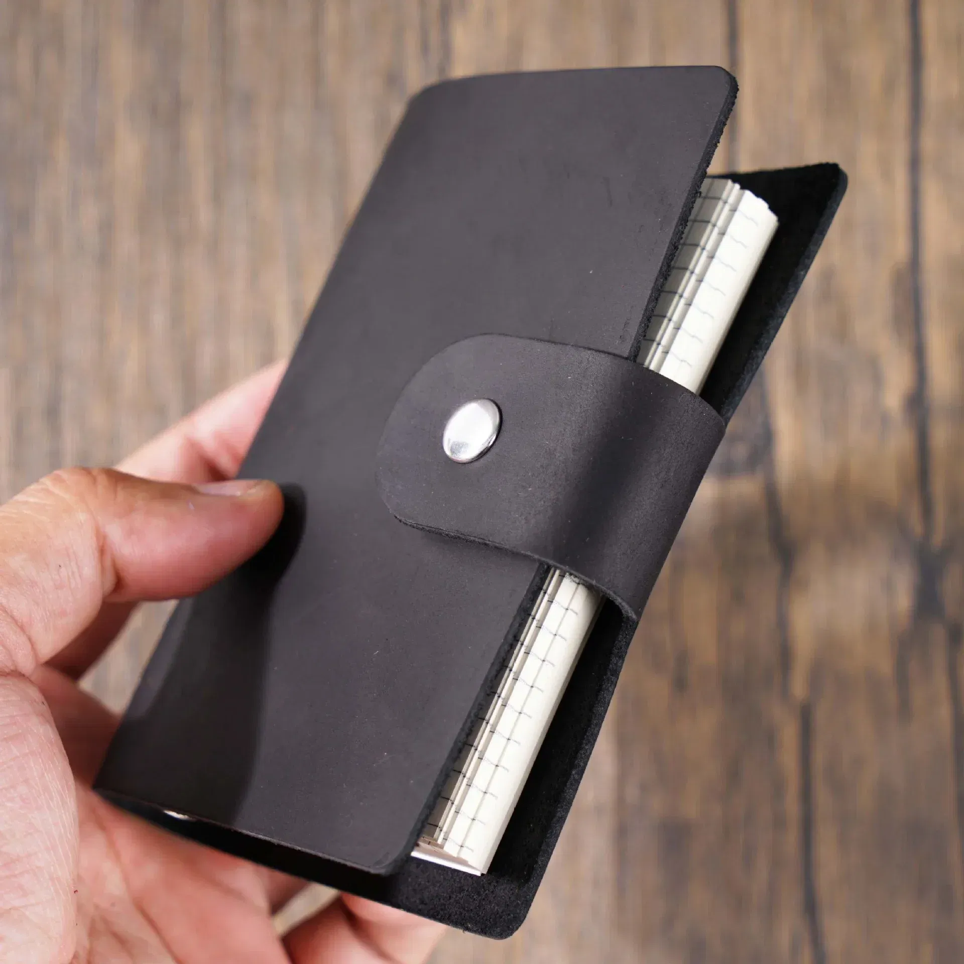 Color: Khaki - Genuine Leather A8 Size Ring Planner Cowhide 5-hole Rings Mini Notebook with 15 MM silver Rings Retro Organizer Diary Notepad