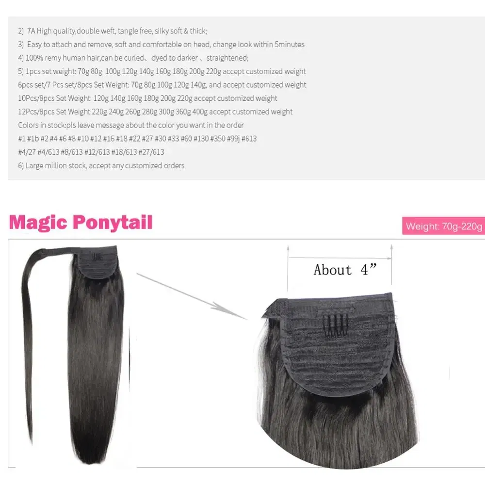 Color: P8/613, Life Span: 6 Months With Proper Care, Stretched Length: 16inches, Longest Hair Proportion: 35%-45% - ZZHAIR 100% Human Hair Extensions 16"-28" Machine Made Remy Magic Wrap Around Ponytail 60g-120g Clip In Horsetail Stragiht