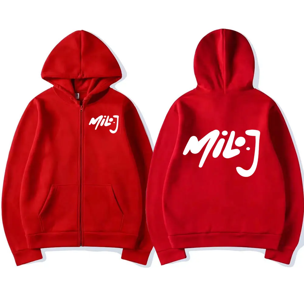 Color: black, Size: L - Rapper Milo J Logo Merch Zipper Hoodies Men's Women Fashion Hip Hop Zip Up Hooded Sweatshirts Casual Oversized Jackets Pullovers