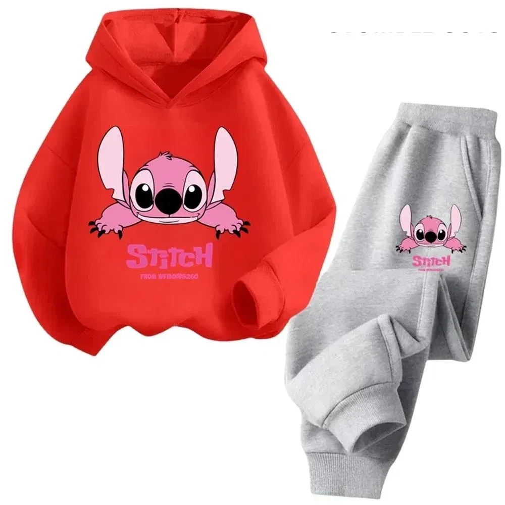Color: Khaki, Kid Size: 7 - Children Hoodies Stitch Kawaii Fashion Pullover Sweatshirt Anime Trucksuit Manga Cartoons Girls Boy Kids Autumn Casual Clothes