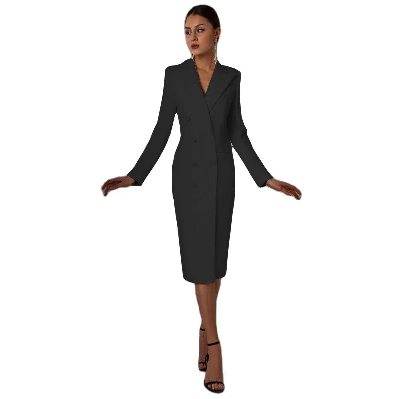 Color: black, Size: S - Women's Suit Long Blazer Double Breasted Jacket White Tuxedo Party Point Lapel Clothes спор?‚ивн?‹й кос?‚юм ?¶?µнск