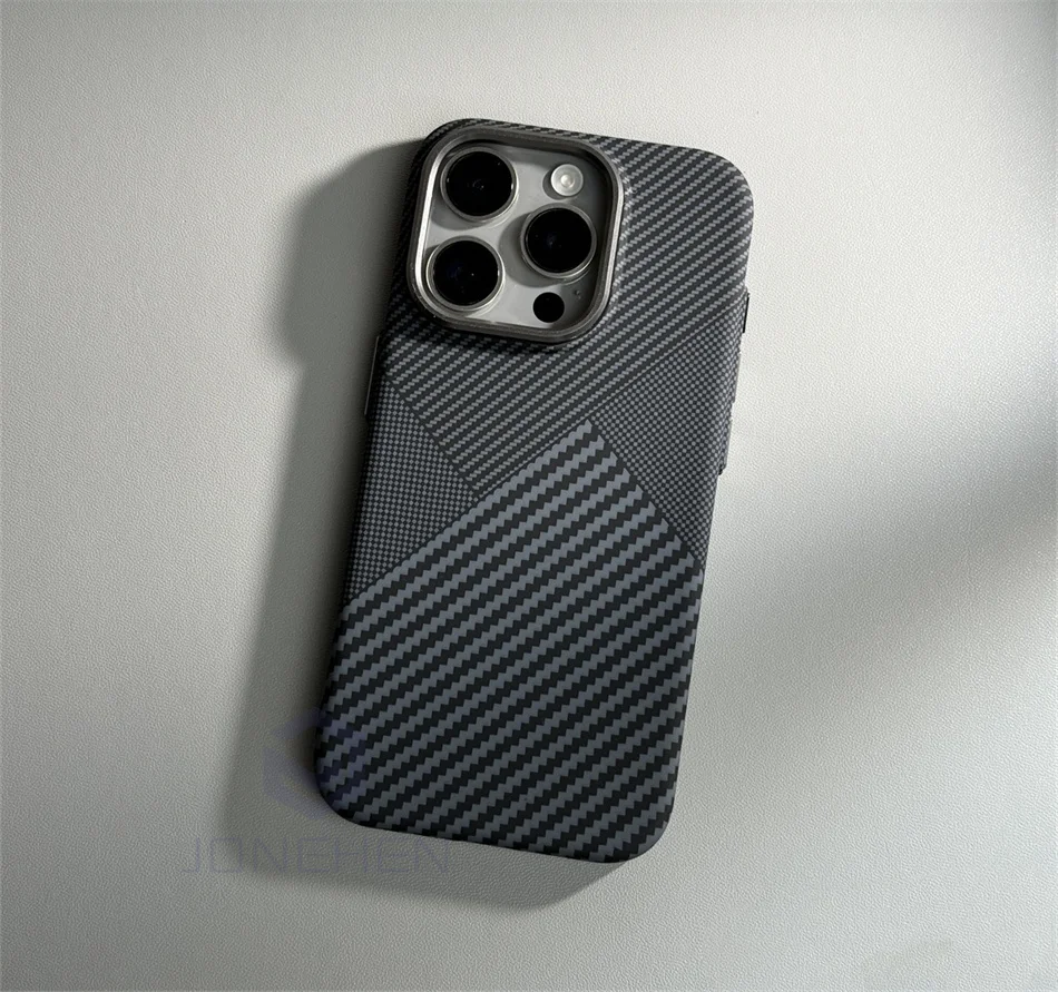 Color: black, Material: Nylon - Luxury Alloy Lens Personalized Pixel 3D Relief Carbon Fibre Pattern Case For iPhone 13 14 15 16 Pro Max Slim Cover For Magsafe