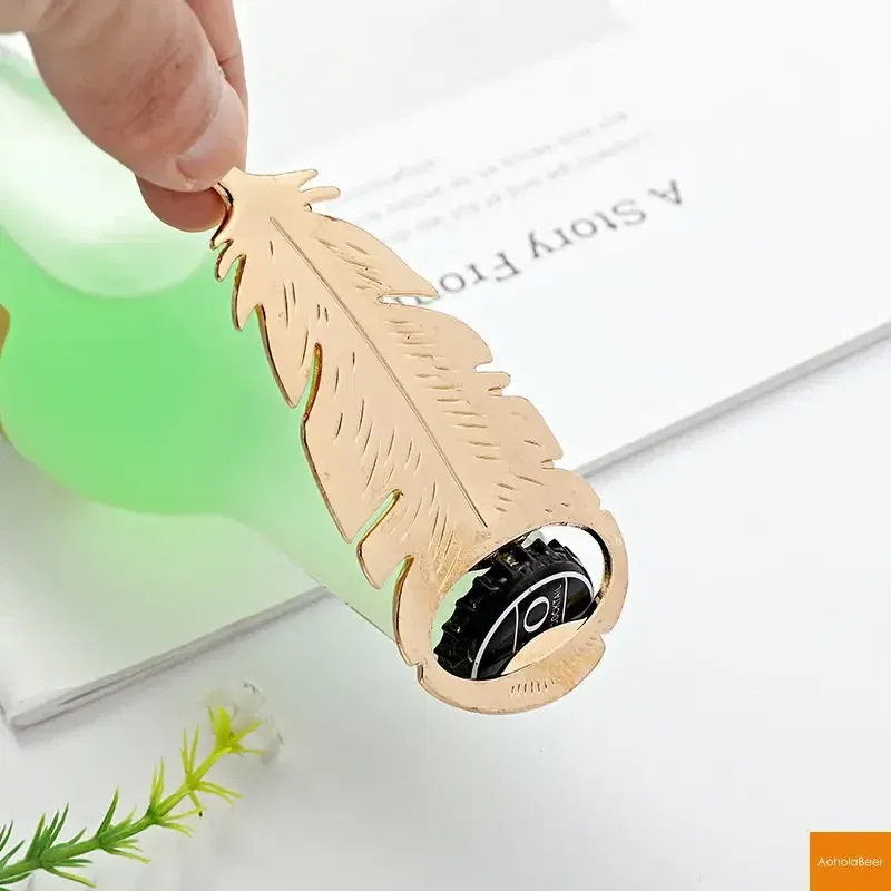 New Design Feather Shape Beer Bottle Opener Small Wedding Favors for Guests Gold Zinc Alloy Beer Openers Tools Kitchen Gadgets