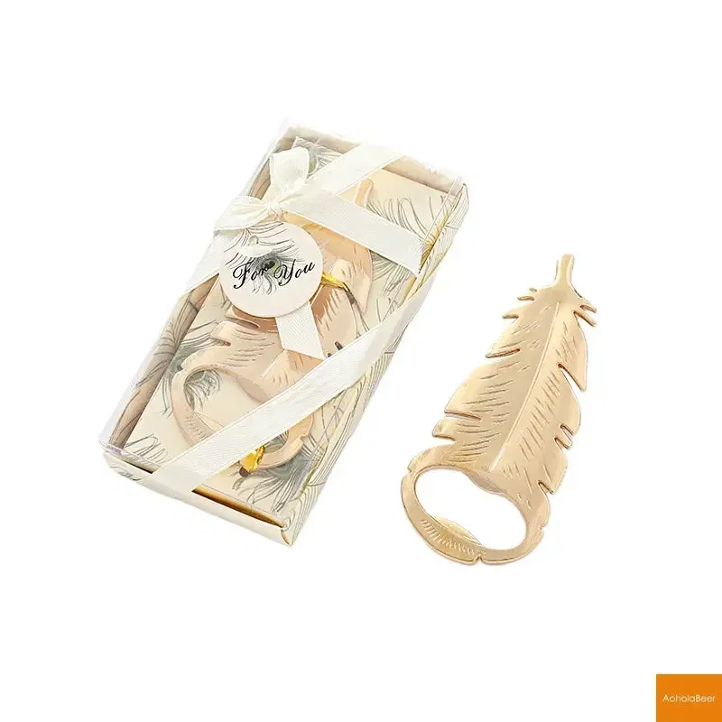 New Design Feather Shape Beer Bottle Opener Small Wedding Favors for Guests Gold Zinc Alloy Beer Openers Tools Kitchen Gadgets