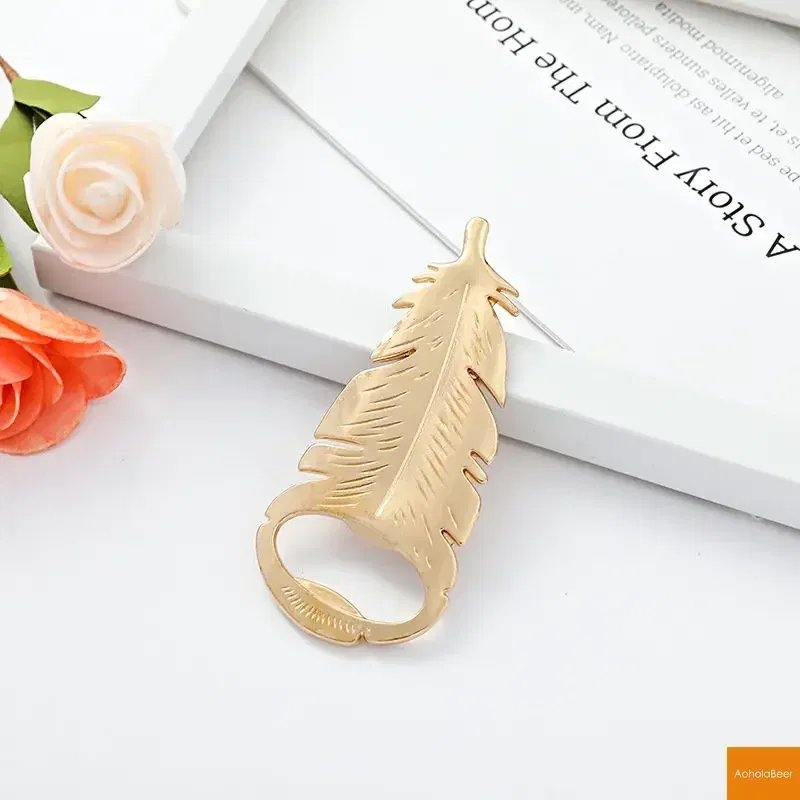 New Design Feather Shape Beer Bottle Opener Small Wedding Favors for Guests Gold Zinc Alloy Beer Openers Tools Kitchen Gadgets