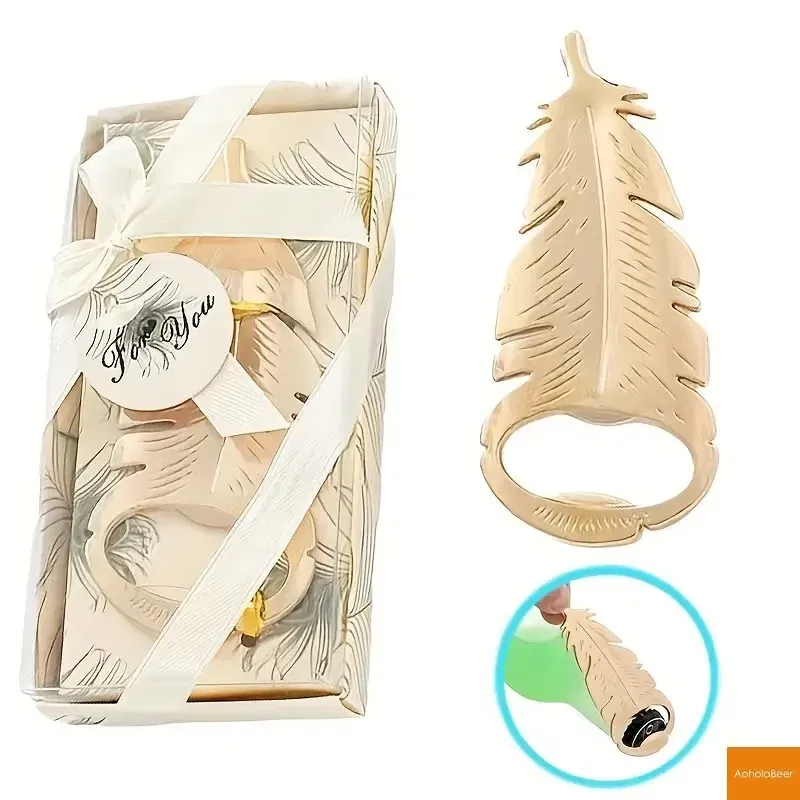 New Design Feather Shape Beer Bottle Opener Small Wedding Favors for Guests Gold Zinc Alloy Beer Openers Tools Kitchen Gadgets