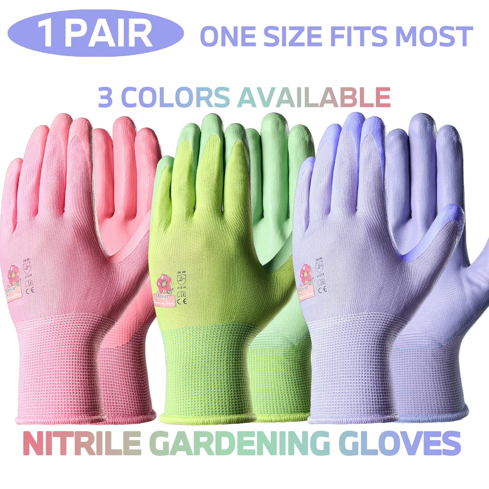 Color: Lavender, Ships From: CHINA - 1 Pair, 3 Colors Available: Women?™s Nitrile Garden Gloves for Digging, Planting, Weeding; Nail & Finger Protection