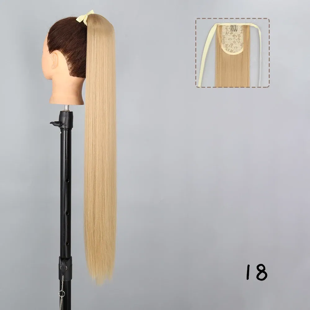 Color: #4, Stretched Length: 34inches - AZQUEEN Straight Synthetic Hairpiece With Ponytail 85cm Super Long Wrap Around Clip In Hair Extensions Pony Tail For Daily Wear