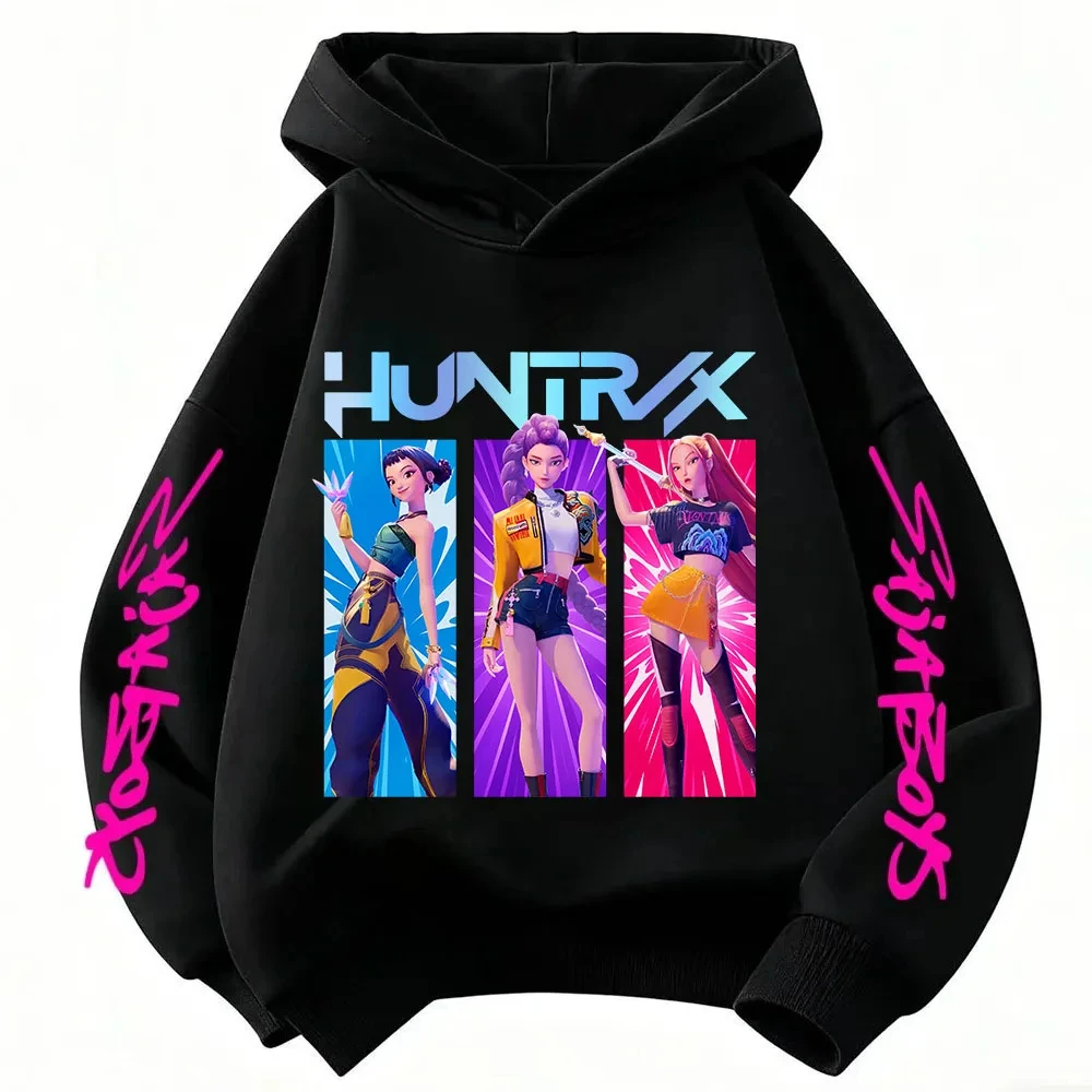 Color: Gold, Kid Size: 7 - Cartoon Hoodie for Boys and Girls KPop Demon Hunter Rumi Derpy Warm and Thick, Fashionable Casual Top, Printed Purple Sweatshirt