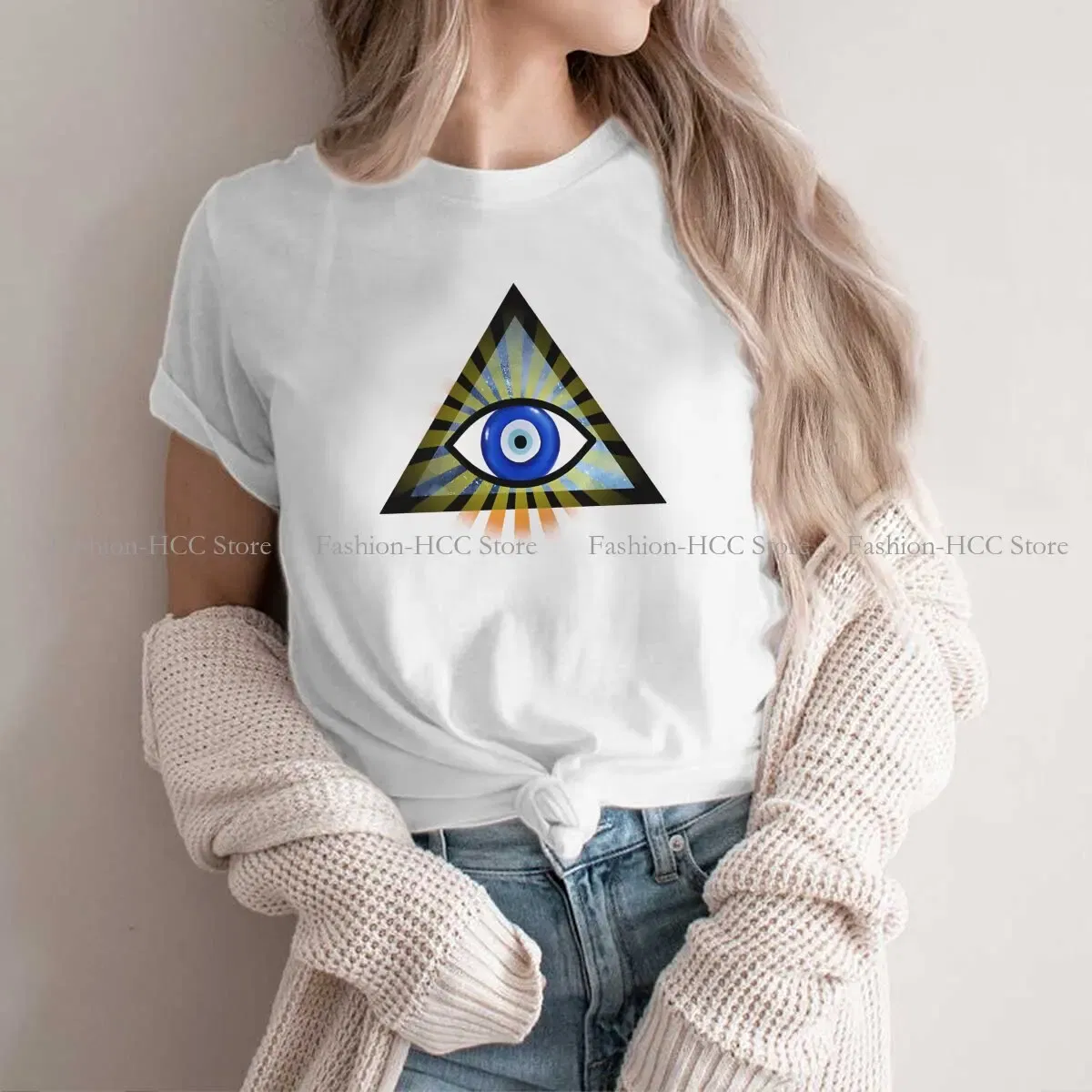 Color: WHITE, Size: S - Evil Eyes Polyester TShirts Evil Eye Protection - All Seeing Eye Personalize Homme T Shirt Hipster Tops