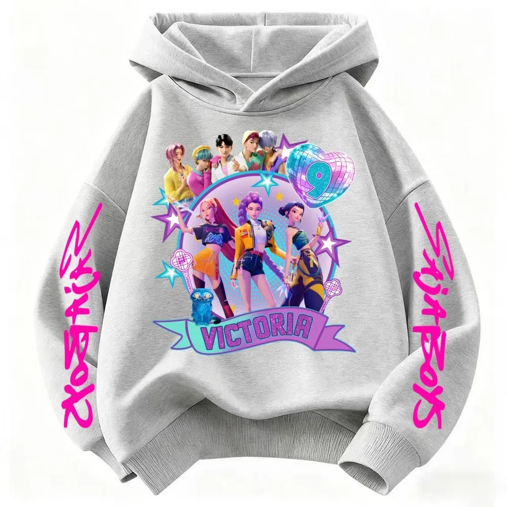 Color: Brown, Kid Size: 4 - Movie Kpop Demon Hunters Shining light ball Hoodie Men Women Cartoon Fashion Sweatshirt Male Casual boys&girls Pullover Hoodies