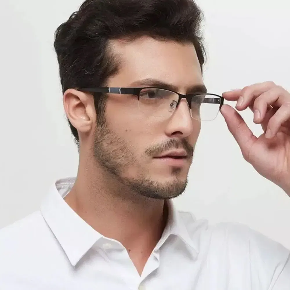 Frame Color: WHITE, Eye Prescription: +200 - Metal Anti-blue Light Reading Glasses Farsighted Eyeglasses Men Business Eyewear Diopter 0 +1.0 +1.5 +2.0 +2.5 +3.0 +3.5 +4.0