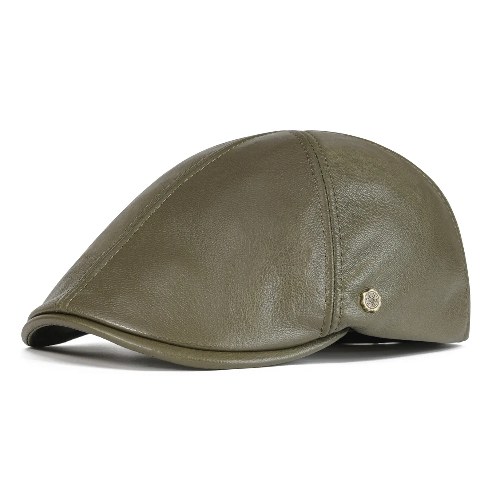 Color: WHITE, Hat Size: 7 - VOBOOM Genuine Leather Flat Cap Men Fall Winter Cabbies Newsboy Hat Coffee Brown Ivy Caps Soft Smooth Textured Hats