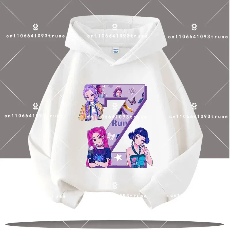 Color: MULTI, Kid Size: 9 - K-pop Demon Hunters Letter A-Z 3-12 Year Old Children Hooded Sweatshirt Girls' Casual Shirt Boys' Sports Shirt Cartoon Print