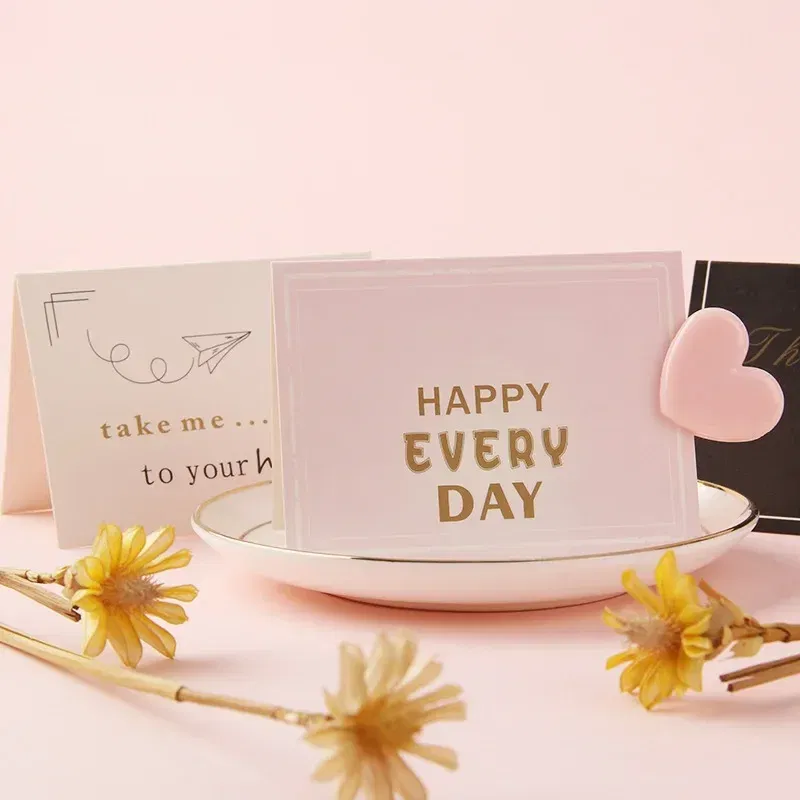 Color: WHITE - Holiday greeting card Valentine's Day Qixi flower baking birthday thank you message greeting card Invitations Party Supplies