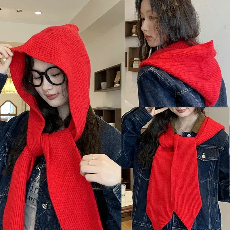 Color: green, Size: One Size - Big Knitted Hat Beanies Cap for Men&Women Winter Warm Unisex Hooded Hat Neck Collar Scarf Cap Ski Cold Hat Balaclava Caps Bonnet