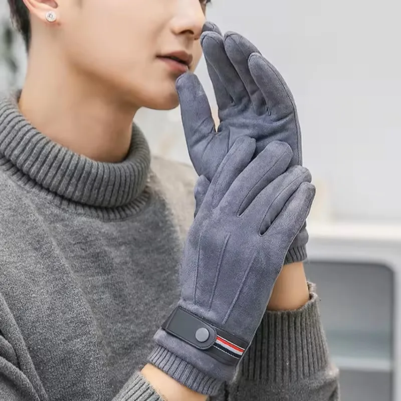 Color: black - Men's Winter rп?µр?‡?°?‚ки Suede Warm Split Military Finger Gloves Outdoor Riding Ski Fishing Male Touch-Screen Mittens