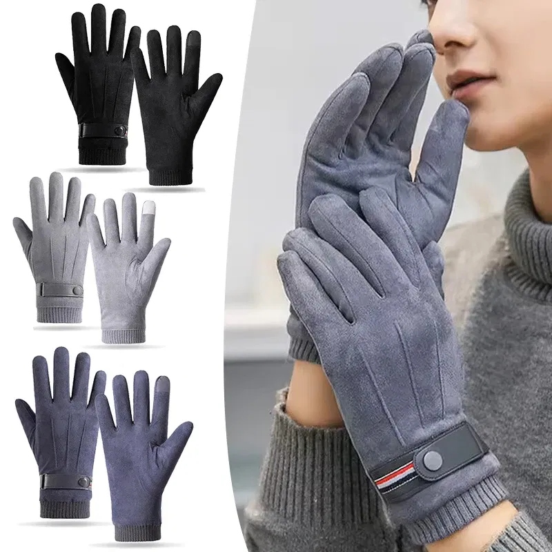 Color: black - Men's Winter rп?µр?‡?°?‚ки Suede Warm Split Military Finger Gloves Outdoor Riding Ski Fishing Male Touch-Screen Mittens