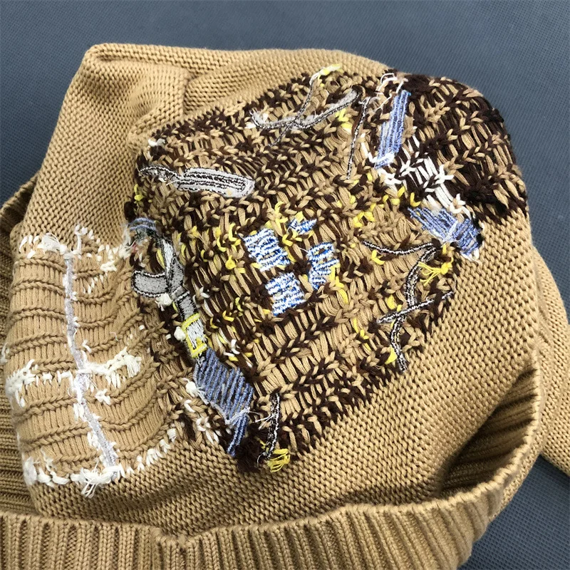 Size: S, Color: SKY BLUE - American Cartoon Embroidered Cotton Bear Sweater Women 2025 Round Neck Long Sleeve Knitted Pullover Fall Winter