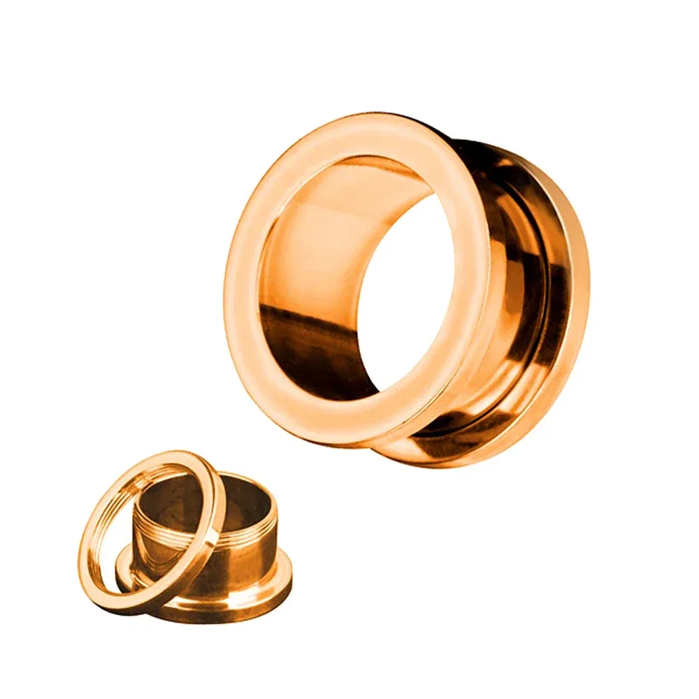 Metal color: Light Yellow Color, Main Stone Color: black - 2PCS Multi Color Steel Screw Fit Tunnel Ear Plug Stretcher Gauge 3-25mm Ear Lobe Tunnel Expander